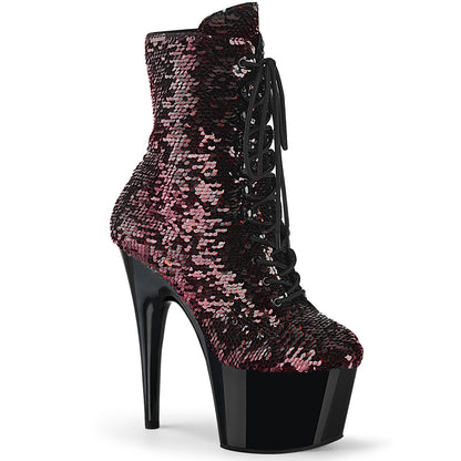 *7" Heel, 2 3/4" PF Lace-Up Sequins Ankle Boot, Side Zip (Pleaser ADO1020SQ/B-GSQ/B)