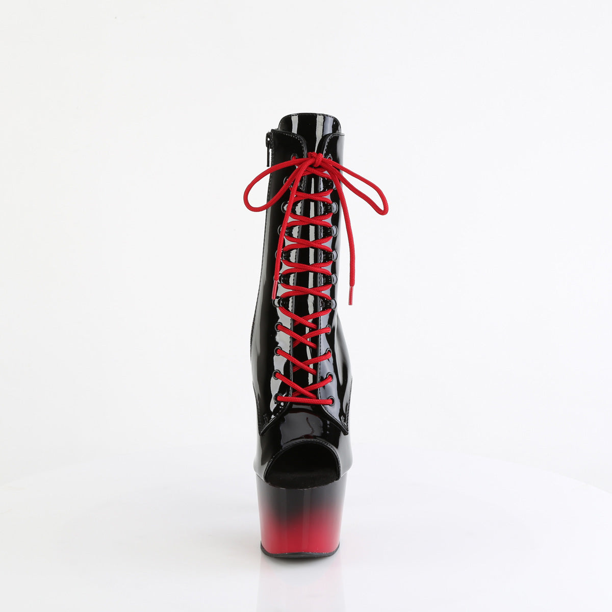 *7" Heel, 2 3/4" PF Peep Toe Lace-Up Ankle Boot, Side Zip (Pleaser ADO1021BR-H/B/B-R)