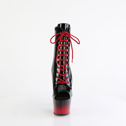*7" Heel, 2 3/4" PF Peep Toe Lace-Up Ankle Boot, Side Zip (Pleaser ADO1021BR-H/B/B-R)