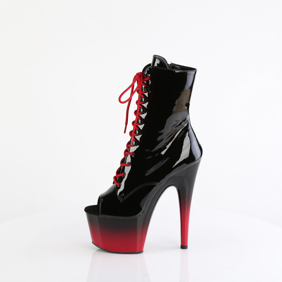 *7" Heel, 2 3/4" PF Peep Toe Lace-Up Ankle Boot, Side Zip (Pleaser ADO1021BR-H/B/B-R)