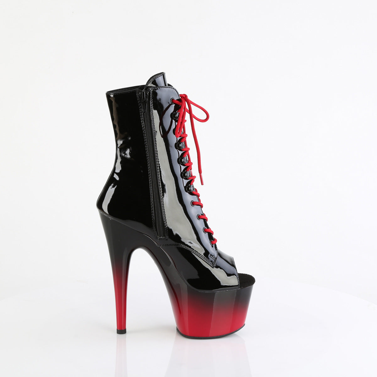 *7" Heel, 2 3/4" PF Peep Toe Lace-Up Ankle Boot, Side Zip (Pleaser ADO1021BR-H/B/B-R)