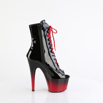 *7" Heel, 2 3/4" PF Peep Toe Lace-Up Ankle Boot, Side Zip (Pleaser ADO1021BR-H/B/B-R)