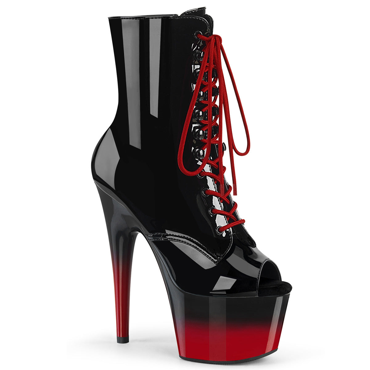 *7" Heel, 2 3/4" PF Peep Toe Lace-Up Ankle Boot, Side Zip (Pleaser ADO1021BR-H/B/B-R)