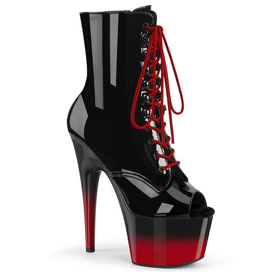 *7" Heel, 2 3/4" PF Peep Toe Lace-Up Ankle Boot, Side Zip (Pleaser ADO1021BR-H/B/B-R)