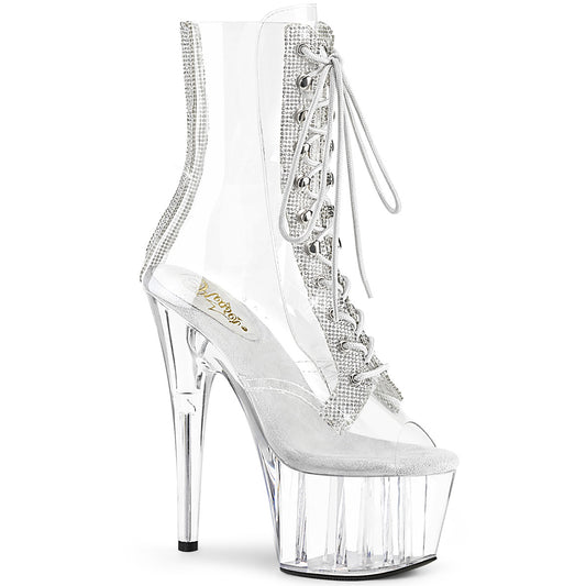 *7" Heel, 2 3/4" PF Peep Toe Lace-Up Front Ankle Boot w/RS (Pleaser ADO1021C-2/C-RS/C)