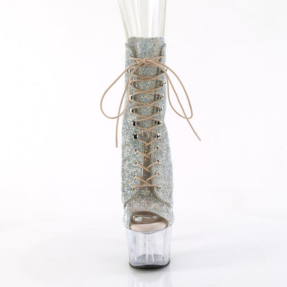 7" Heel, 2 3/4" PF Peep Toe Rhinestoned  Ankle Boot,Side Zip (Pleaser ADO1021C-RS/SRS/C)