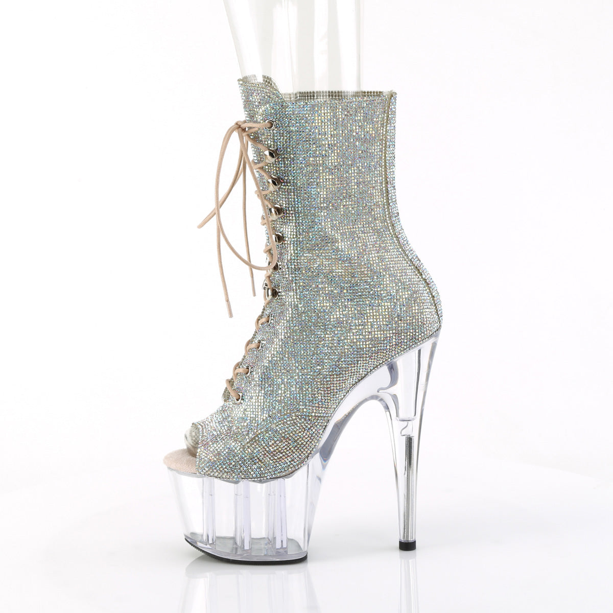 7" Heel, 2 3/4" PF Peep Toe Rhinestoned  Ankle Boot,Side Zip (Pleaser ADO1021C-RS/SRS/C)