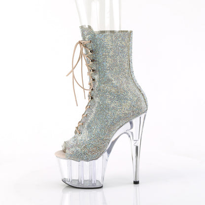 7" Heel, 2 3/4" PF Peep Toe Rhinestoned  Ankle Boot,Side Zip (Pleaser ADO1021C-RS/SRS/C)