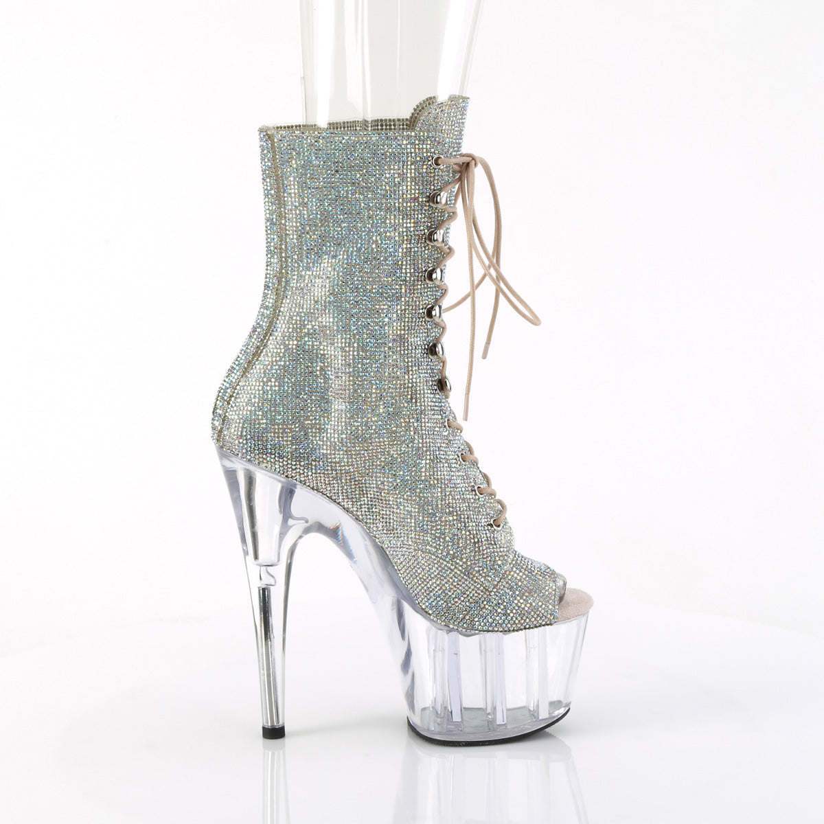 7" Heel, 2 3/4" PF Peep Toe Rhinestoned  Ankle Boot,Side Zip (Pleaser ADO1021C-RS/SRS/C)