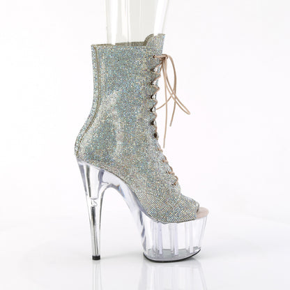 7" Heel, 2 3/4" PF Peep Toe Rhinestoned  Ankle Boot,Side Zip (Pleaser ADO1021C-RS/SRS/C)