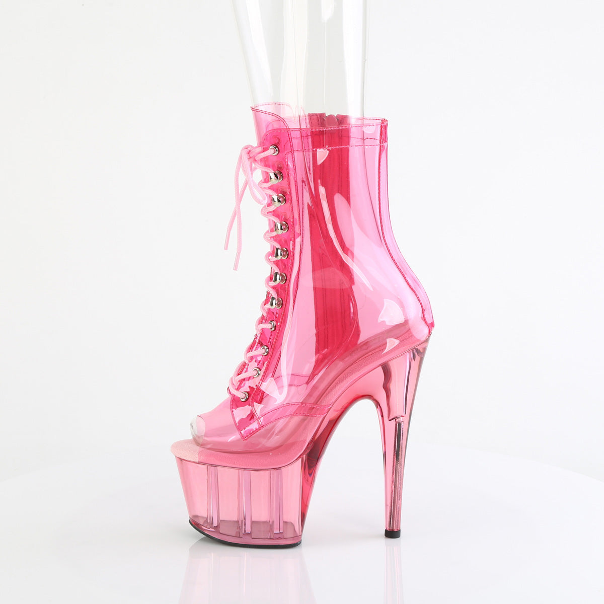 7" Heel, 2 3/4" PF Peep Toe Lace-Up Front Ankle Boot (Pleaser ADO1021C-T/BPTPVC/M)