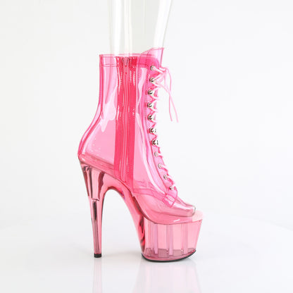 7" Heel, 2 3/4" PF Peep Toe Lace-Up Front Ankle Boot (Pleaser ADO1021C-T/BPTPVC/M)