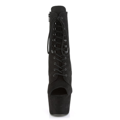 *7" Heel, 2 3/4" PF Open Toe Lace-Up Ankle Boot, Side Zip (Pleaser ADO1021FS/BFS/M)