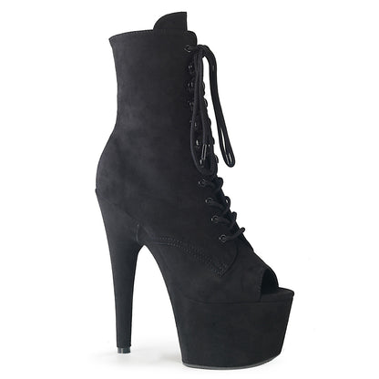 *7" Heel, 2 3/4" PF Open Toe Lace-Up Ankle Boot, Side Zip (Pleaser ADO1021FS/BFS/M)