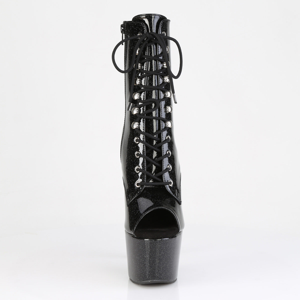 7" Heel, 2 3/4" PF Peep Toe Lace-Up Ankle Boot, Side Zip (Pleaser ADO1021GP/BG/M)