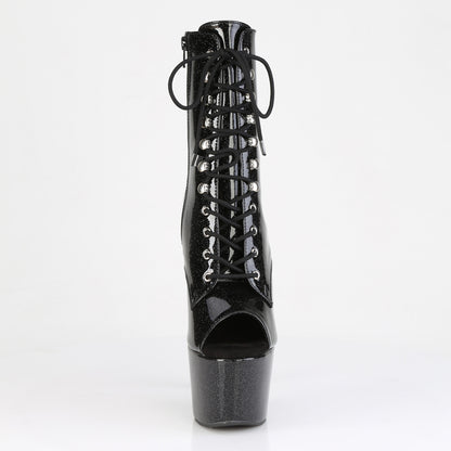 7" Heel, 2 3/4" PF Peep Toe Lace-Up Ankle Boot, Side Zip (Pleaser ADO1021GP/BG/M)