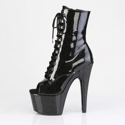 7" Heel, 2 3/4" PF Peep Toe Lace-Up Ankle Boot, Side Zip (Pleaser ADO1021GP/BG/M)