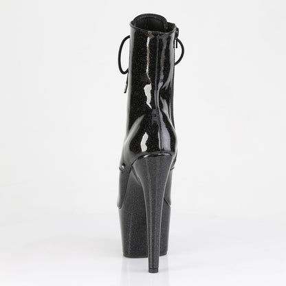 7" Heel, 2 3/4" PF Peep Toe Lace-Up Ankle Boot, Side Zip (Pleaser ADO1021GP/BG/M)