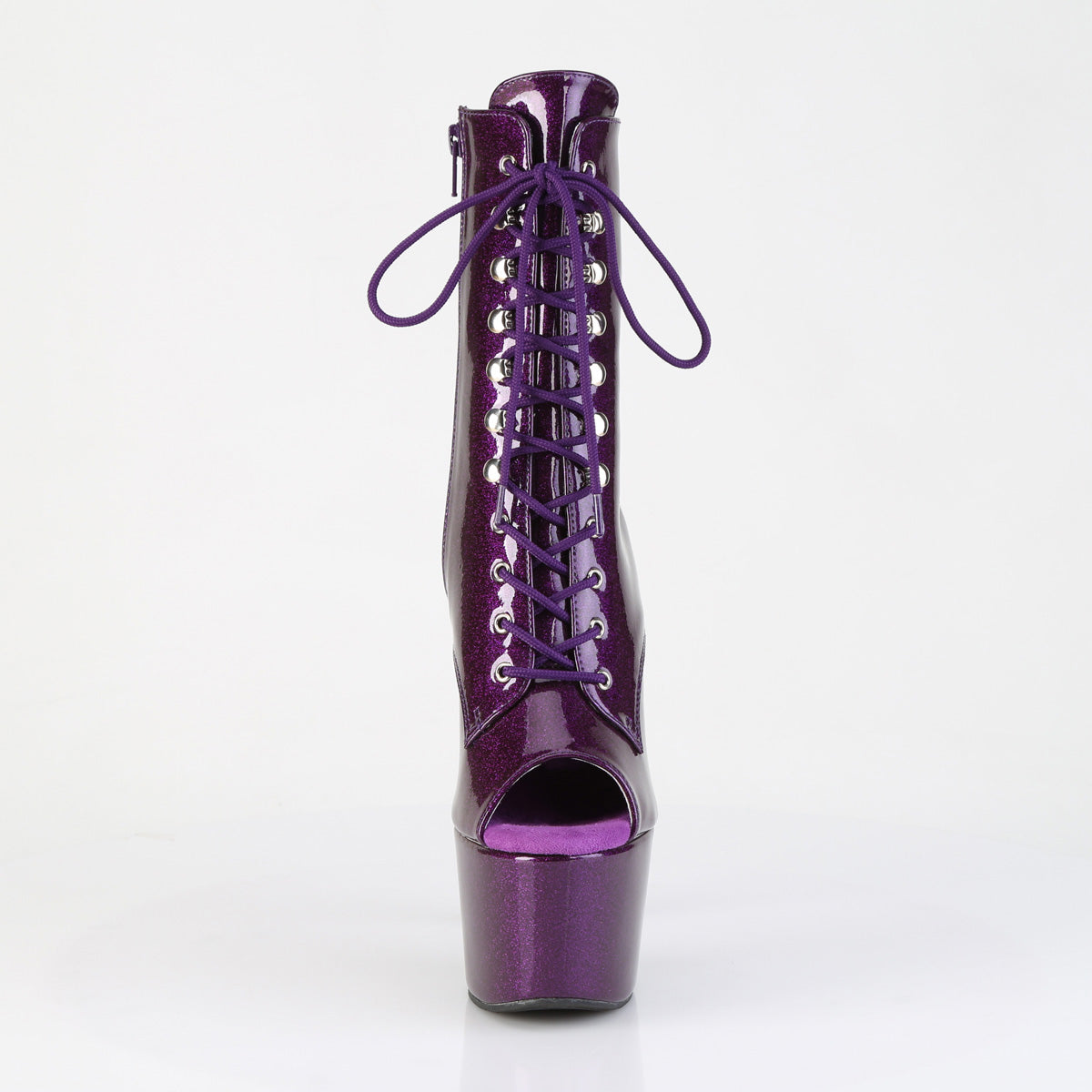 7" Heel, 2 3/4" PF Peep Toe Lace-Up Ankle Boot, Side Zip (Pleaser ADO1021GP/BG/M)