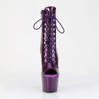 7" Heel, 2 3/4" PF Peep Toe Lace-Up Ankle Boot, Side Zip (Pleaser ADO1021GP/BG/M)