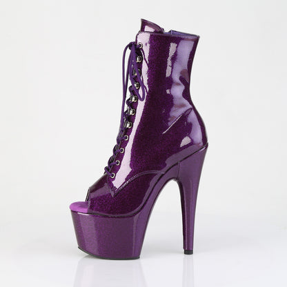 7" Heel, 2 3/4" PF Peep Toe Lace-Up Ankle Boot, Side Zip (Pleaser ADO1021GP/BG/M)