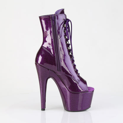 7" Heel, 2 3/4" PF Peep Toe Lace-Up Ankle Boot, Side Zip (Pleaser ADO1021GP/BG/M)