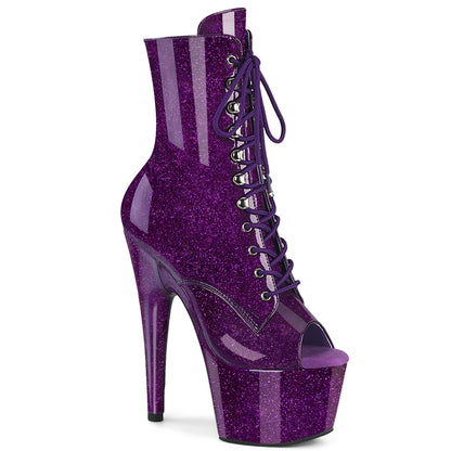 7" Heel, 2 3/4" PF Peep Toe Lace-Up Ankle Boot, Side Zip (Pleaser ADO1021GP/BG/M)