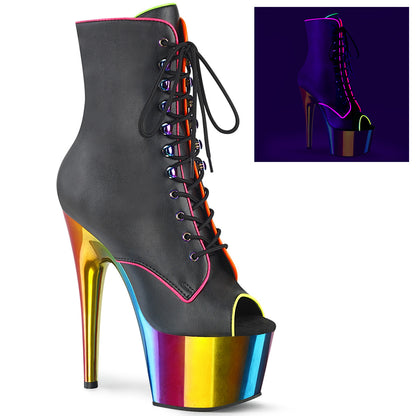 *7" Heel, 2 3/4" PF Peep Toe Lace-Up Ankle Boot, Side Zip (Pleaser ADO1021RC-02/BPU/CH)