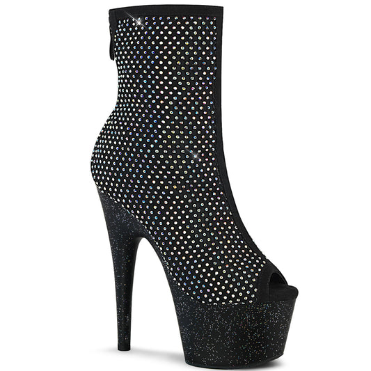*7" Heel, 2 3/4" PF Peep Toe Ankle Boot, Back Zip (Pleaser ADO1031GM/BFA-RS/M)