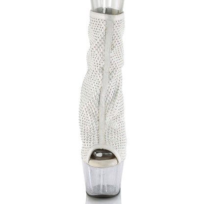 *7" Heel, 2 3/4" PF Peep Toe Ankle Boot, Back Zip (Pleaser ADO1031GM/BFA-RS/M)