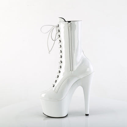 7" Heel, 2 3/4" PF Two Tone Lace-Up Ankle Boot, Side Zip (Pleaser ADO1040TT/B-W/M)