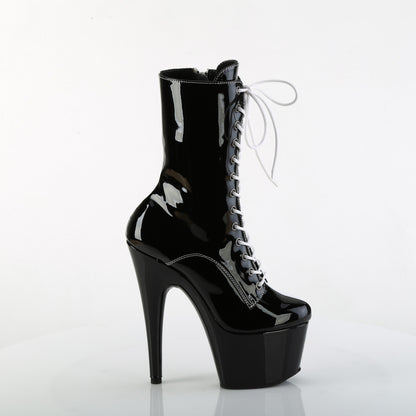 7" Heel, 2 3/4" PF Two Tone Lace-Up Ankle Boot, Side Zip (Pleaser ADO1040TT/B-W/M)