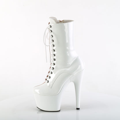 7" Heel, 2 3/4" PF Two Tone Lace-Up Ankle Boot, Side Zip (Pleaser ADO1040TT/B-W/M)