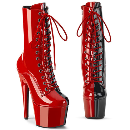 7" Heel, 2 3/4" PF Two Tone Lace-Up Ankle Boot, Side Zip (Pleaser ADO1040TT/B-W/M)
