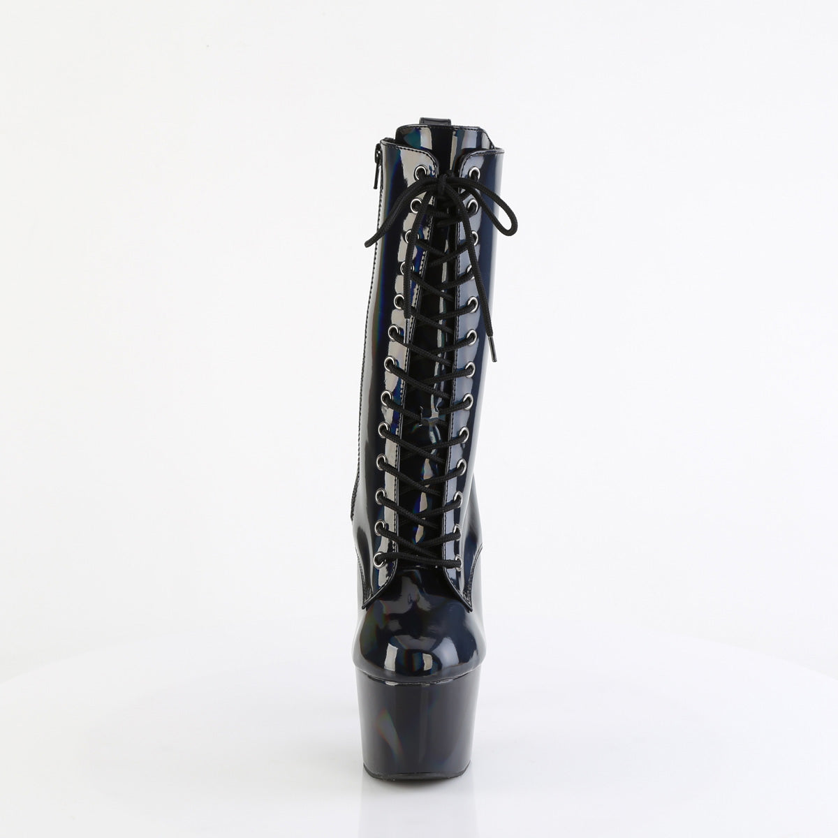 7" Heel, 2 3/4" PF Holographic Lace-Up Ankle Boot, Side Zip (Pleaser ADO1040WR-HG/BHG/M)