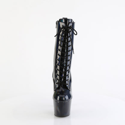 7" Heel, 2 3/4" PF Holographic Lace-Up Ankle Boot, Side Zip (Pleaser ADO1040WR-HG/BHG/M)