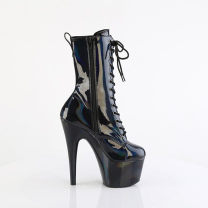 7" Heel, 2 3/4" PF Holographic Lace-Up Ankle Boot, Side Zip (Pleaser ADO1040WR-HG/BHG/M)