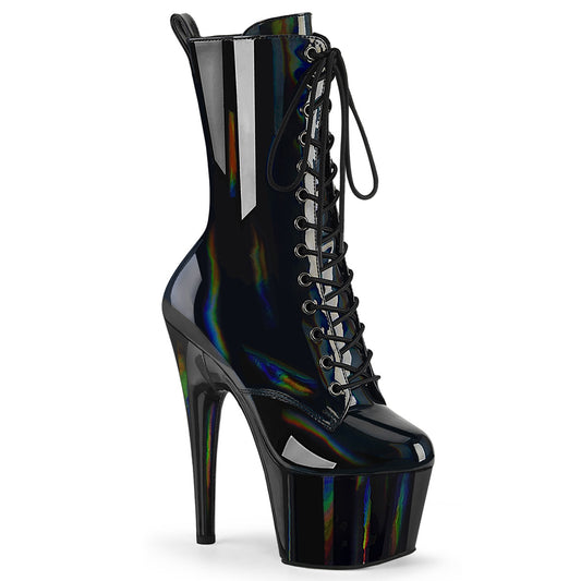 7" Heel, 2 3/4" PF Holographic Lace-Up Ankle Boot, Side Zip (Pleaser ADO1040WR-HG/BHG/M)