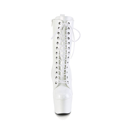 7" Heel, 2 3/4" PF Holographic Lace-Up Ankle Boot, Side Zip (Pleaser ADO1040WR-HG/BHG/M)