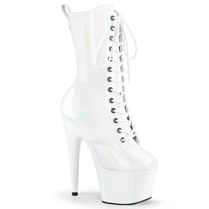 7" Heel, 2 3/4" PF Holographic Lace-Up Ankle Boot, Side Zip (Pleaser ADO1040WR-HG/BHG/M)