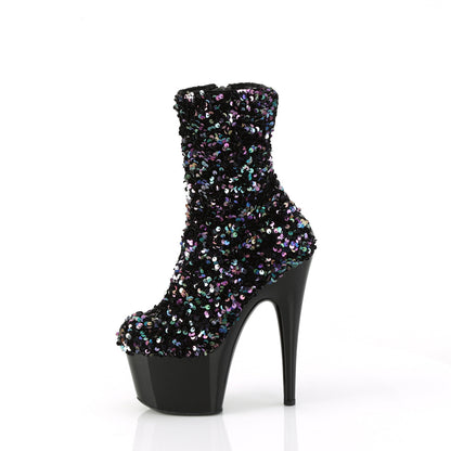 *7" Heel, 2 3/4" PF Sequins Ankle Boot, Inside Zip (Pleaser ADO1042SQ/BMCSQ/B)