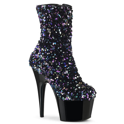 *7" Heel, 2 3/4" PF Sequins Ankle Boot, Inside Zip (Pleaser ADO1042SQ/BMCSQ/B)