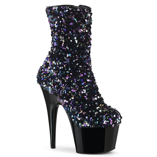 *7" Heel, 2 3/4" PF Sequins Ankle Boot, Inside Zip (Pleaser ADO1042SQ/BMCSQ/B)