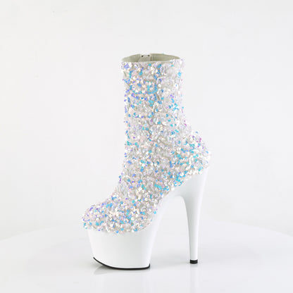 *7" Heel, 2 3/4" PF Sequins Ankle Boot, Inside Zip (Pleaser ADO1042SQ/BMCSQ/B)
