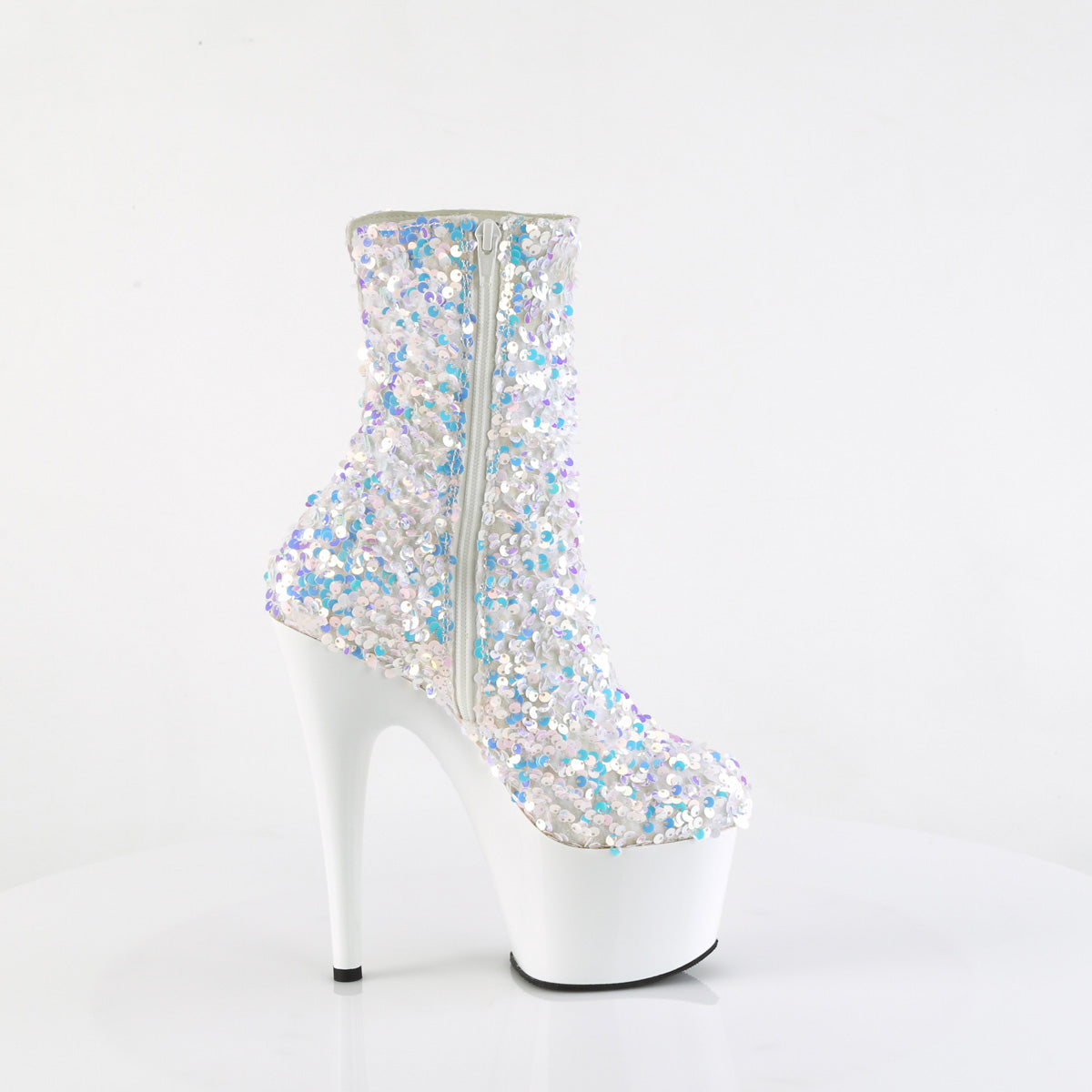 *7" Heel, 2 3/4" PF Sequins Ankle Boot, Inside Zip (Pleaser ADO1042SQ/BMCSQ/B)