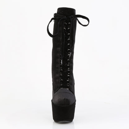 7" Heel, 2 3/4" PF Velvet Lace-Up Front Ankle Boot (Pleaser ADO1045VEL/B/M)