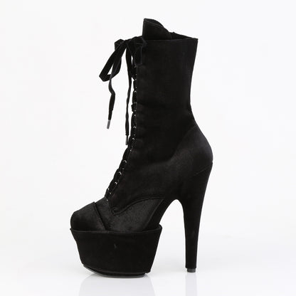 7" Heel, 2 3/4" PF Velvet Lace-Up Front Ankle Boot (Pleaser ADO1045VEL/B/M)