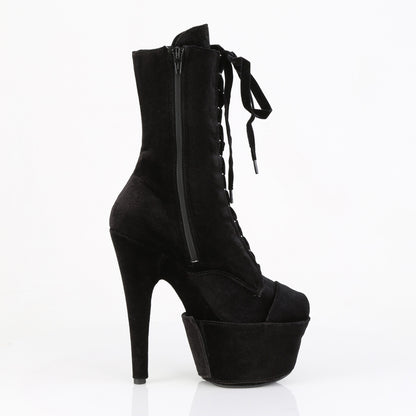 7" Heel, 2 3/4" PF Velvet Lace-Up Front Ankle Boot (Pleaser ADO1045VEL/B/M)