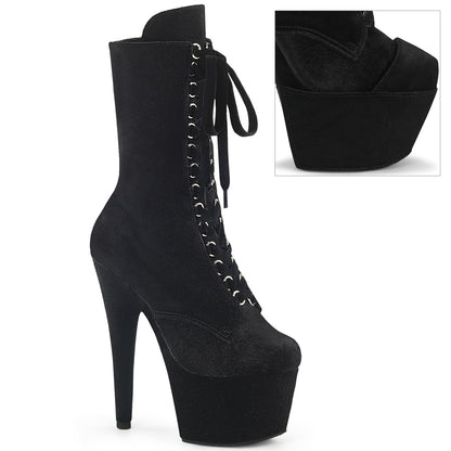 7" Heel, 2 3/4" PF Velvet Lace-Up Front Ankle Boot (Pleaser ADO1045VEL/B/M)