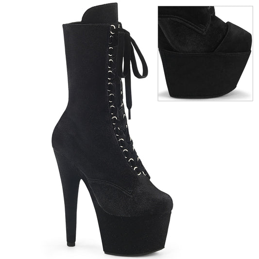 7" Heel, 2 3/4" PF Velvet Lace-Up Front Ankle Boot (Pleaser ADO1045VEL/B/M)